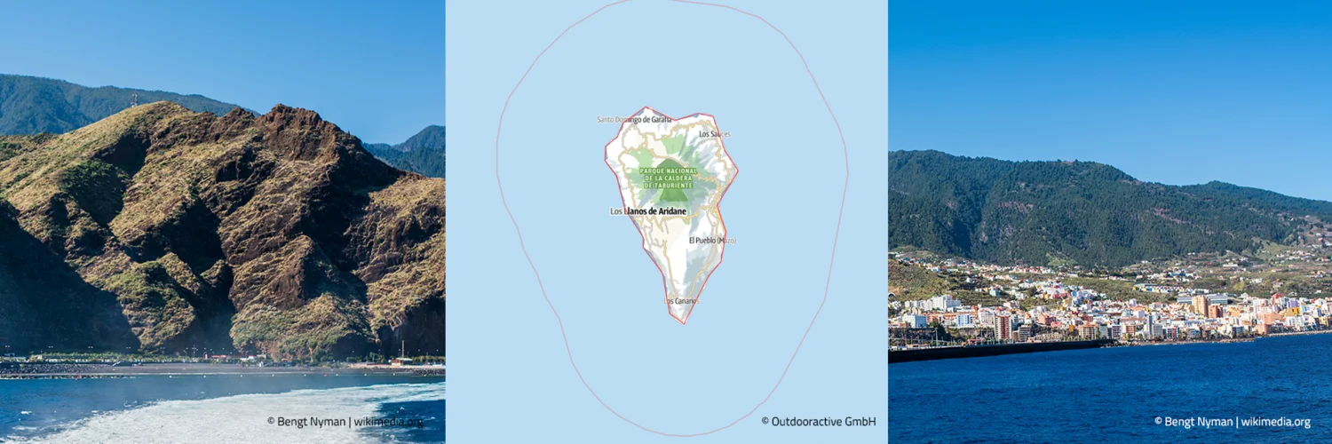 Atemberaubender Blick auf die weißen Sandstrände von La Palma unter klarem blauem Himmel